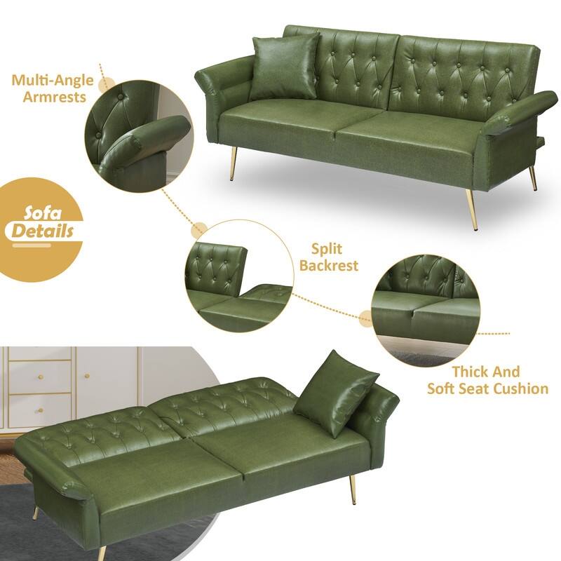61.4" Faux Leather Split Upholstered Sofa Bed