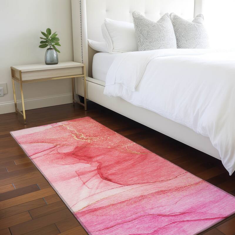 Machine Washable Indoor/ Outdoor Abstract Chantille Rug - Pink - 2'3" x 7'6"