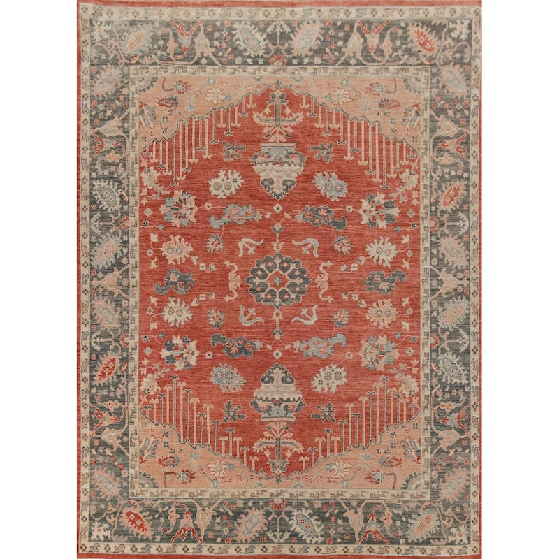 Hand Knotted Oriental 100% Wool Carpet Transitional All-Over Oranges & Rust Oushak Area Rug - 10' 2'' X 8' 3''