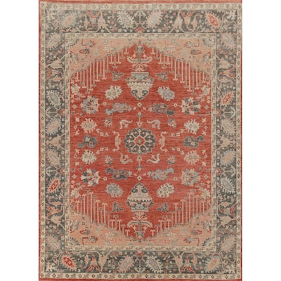 Hand Knotted Oriental 100% Wool Carpet Transitional All-Over Oranges & Rust Oushak Area Rug - 10' 2'' X 8' 3''