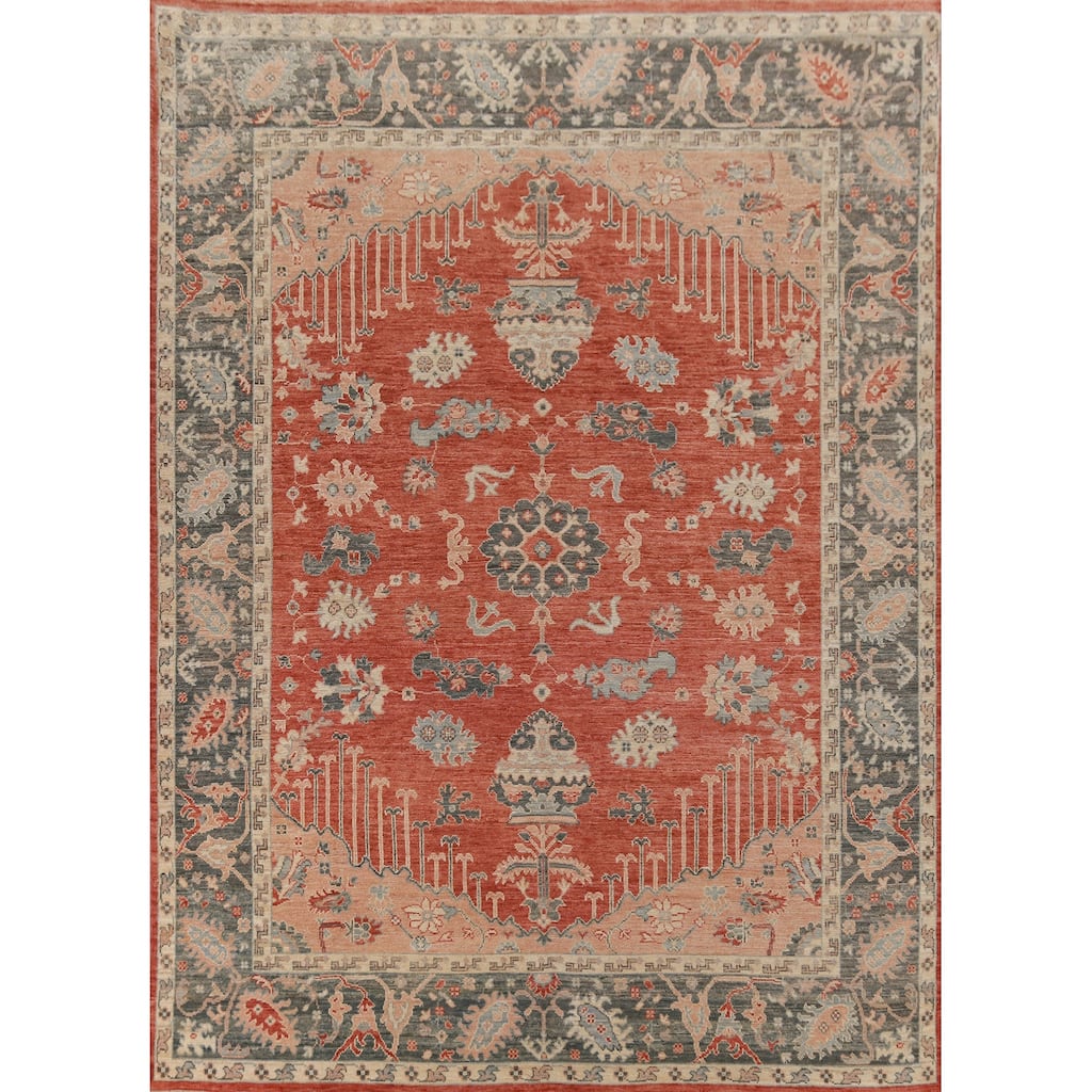 Hand Knotted Oriental 100% Wool Carpet Transitional All-Over Oranges & Rust Oushak Area Rug - 10' 2'' X 8' 3''