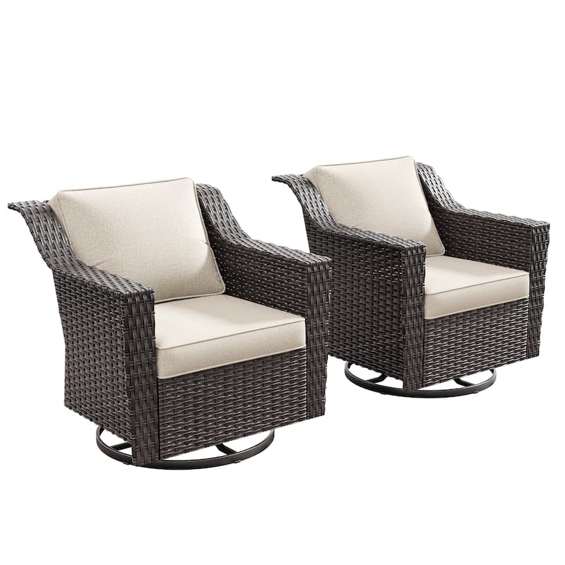 Cozywor Outdoor Patio Swivel Rattan Rocking Wicker Chairs Set of 2 for Backyard Porch Deck, Metal Rocking Frame - N/A