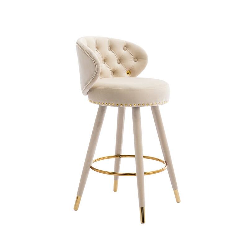 Contemporary Counter Bar Stools with Button Tufted Back（Set of 2）Beige - Set of 2