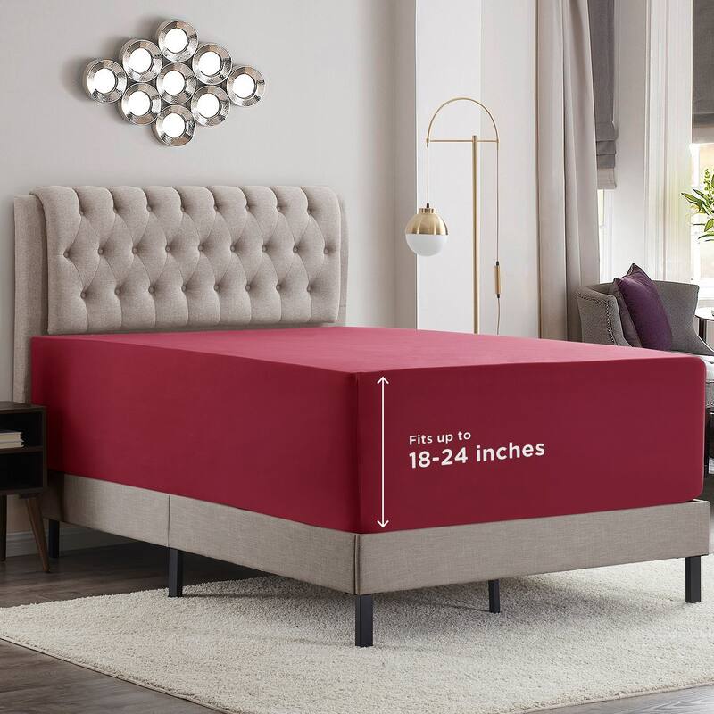 Empyrean Bedding Extra Deep Pocket Microfiber Fitted Sheet Set - Ruby Wine - Full