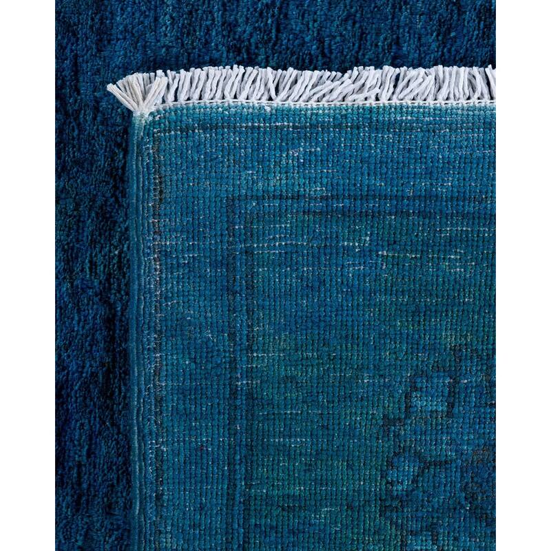 Overton Hand Knotted Wool Vintage Inspired Modern Contemporary Overdyed Blue Area Rug - 6' 1" x 9' 6"