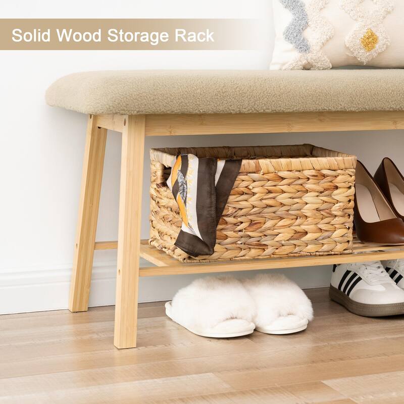 StorageWorks Tufted Bench, Entryway Bench with Shoe Storage Shelf - 36.22"x13.78"x17.72"