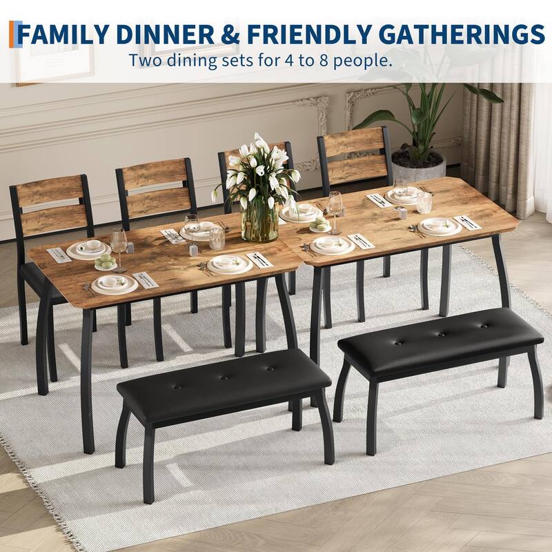4-Piece Dining Table, With 2 Chairs and PU Upholstered Bench