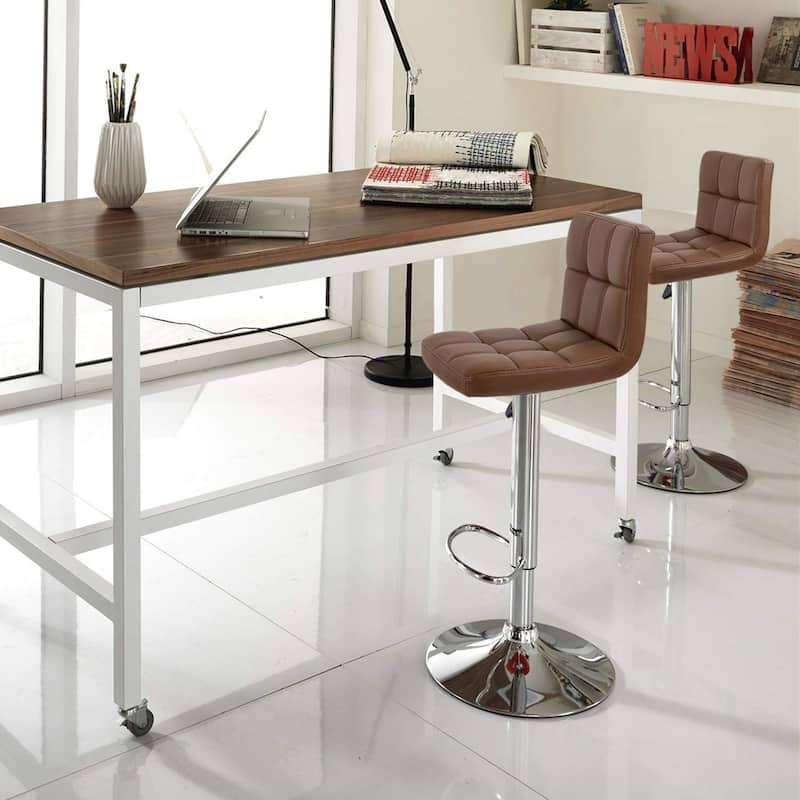 Bar Stools Adjustable Armless Swivel PU Leather Barstools Set of 2