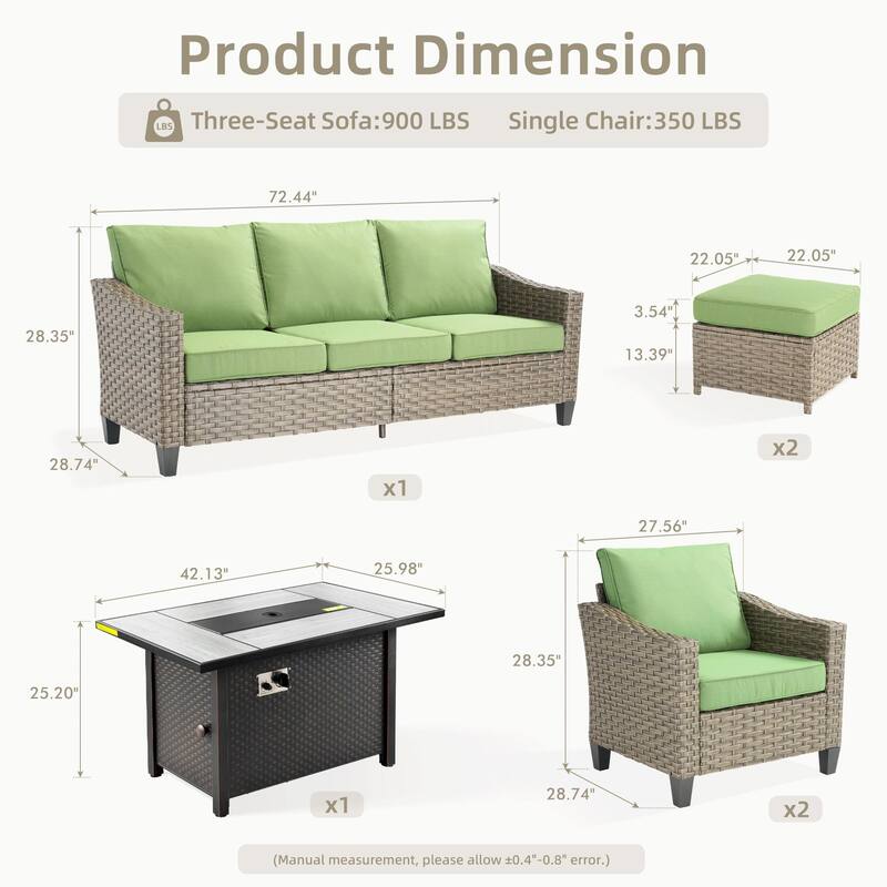 ​​OVIOS 6-Piece Outdoor Wicker Set with Fire Pit Table​