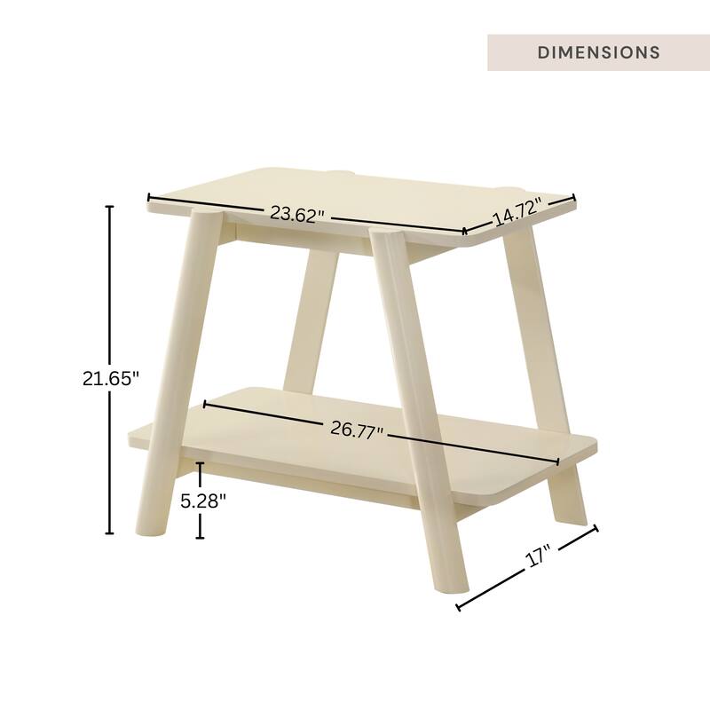 Mid-Century Modern Wood Shelf End Table, Off-White Finish