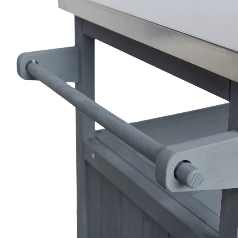 Christopher Knight Home - 54.33" Solid Wood Mobile Outdoor Kitchen Cart with Stainless Steel Top & Spice Rack & Lockable Wheels