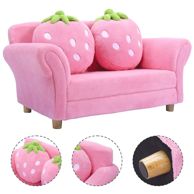 Kids Strawberry Armrest Chair Sofa with 2 Strawberry Pillows - 35.5" x 21.5" x 19"