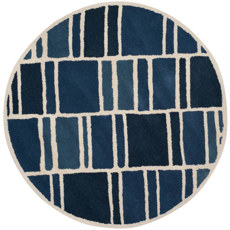 Martha Stewart by SAFAVIEH Blocks Wool Rug - 4' Round - Blue/Ivory