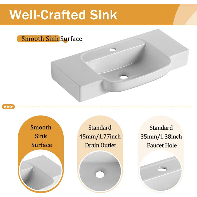 Malwee 24"/28" Floating Bathroom Vanity,Wall Mounted Bathroom Vanity with Ceramic Sink and Soft Close Door