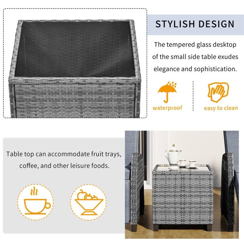 3 Pcs Patio Furniture Set, Patio Recliner Chairs Set of 2, Patio Conversation Set w/ Side Table, Outdoor Rattan Reclining Chairs