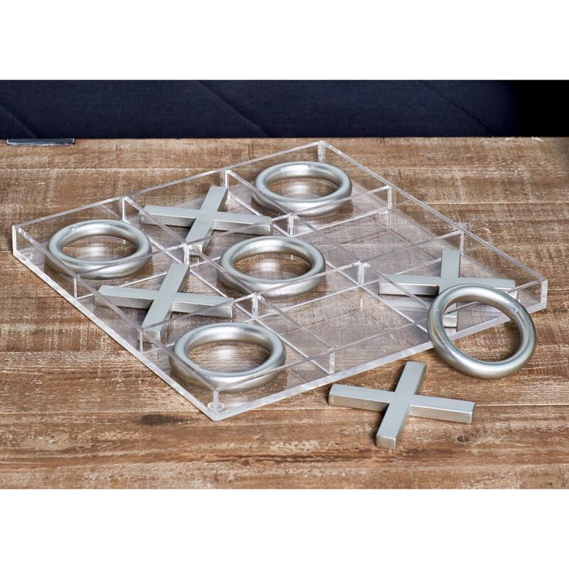 Gold or Silver Metal Tic Tac Toe Game Set with Gold Pieces - Silver