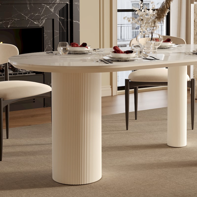 Luxe Creamy Dining Table with Roman Column Legs