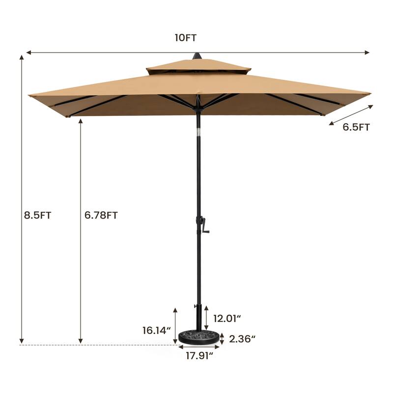 10 x 6.5 Ft Double Top Market Patio Umbrella with Base