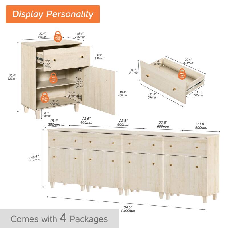 WAMPAT Modern TV Cabinet Stand with Drawers and Door