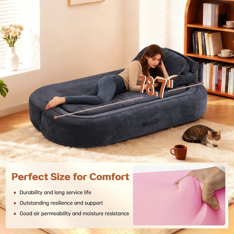 Modern 2-Seater Sofa Sofa Bed with Foldable Sofa Cushions and 2 Throw Pillows, for Living Room and Playroom