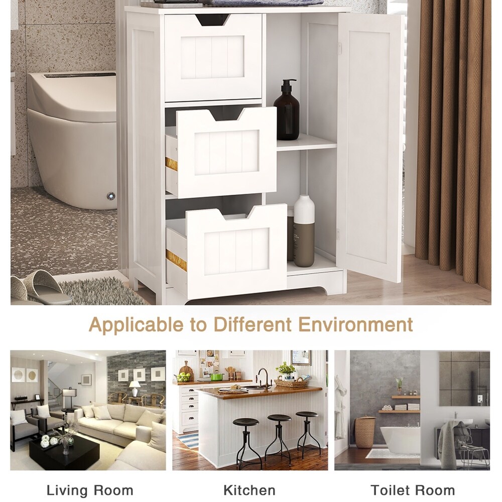 Accent Bathroom Floor Standing Storage Cabinet Unit With 3-Large