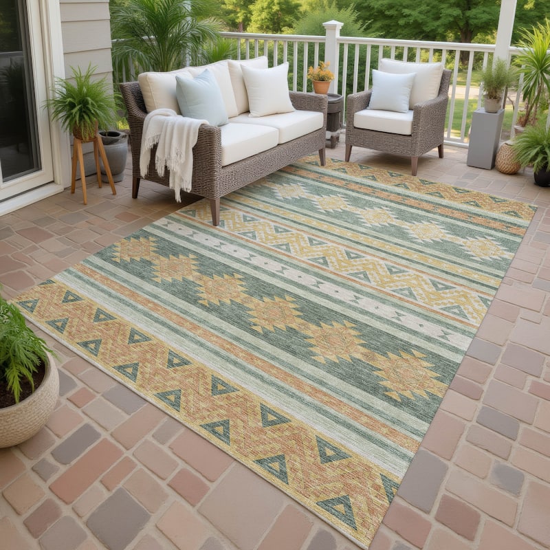 Machine Washable Indoor/ Outdoor Global Heston Chantille Rug - Basil - 10' x 14'