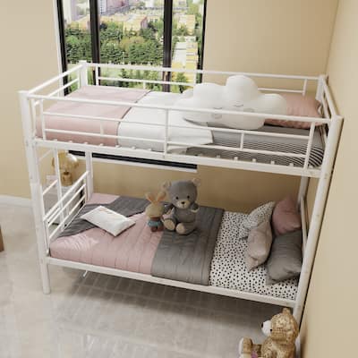 Twin Over Twin Metal Bunk Bed for Kids Boys Girls,Metal Structure Bedframe with Ladders & Guardrail,Convertible 2 Beds