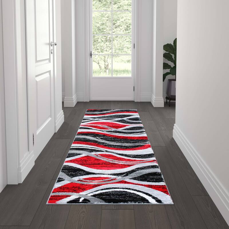 Modern Ripple Design Abstract Area Rug - Red - 2' x 7'