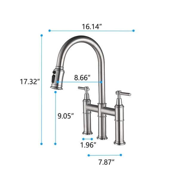 Transitional Bridge Kitchen Faucet with Pull-Down Sprayhead, Double Handle Kitchen Sink Faucet