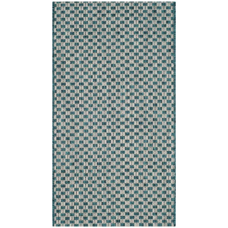 SAFAVIEH Courtyard Judi Indoor/ Outdoor Patio Backyard Rug - 2'3" x 5' - Turquoise/Light Grey