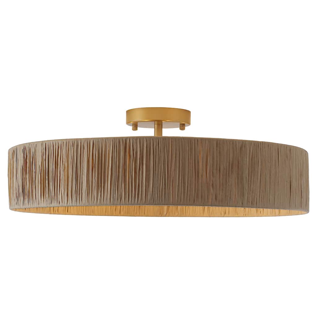 5-Light Natural Raffia Semi Flush Mount Ceiling Light- Farmhouse Rustic - 21.65"x21.65"x7.2"