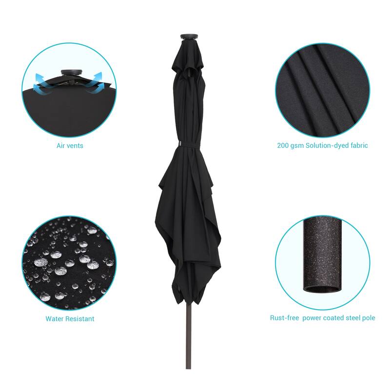 LIVOOSUN LED 10 x 6.5Ft Patio Table Umbrellas Outdoor Market Umbrella with Aluminium/Steel Pole, UV-Resistant Canopy