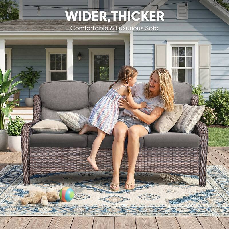 Pocassy Outdoor Propane Fire Table with Sofa Swivel Chair Ottoman Funiture Set.