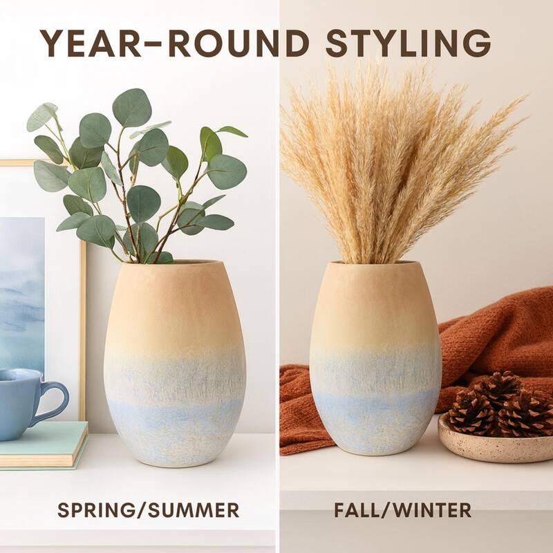 Aria Home Large Oblong Ombre Ceramic Vase Coastal Centerpiece Decor