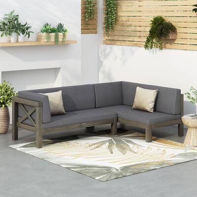 Brava Outdoor Acacia Wood X-Back Patio Sectional Sofa by Christopher Knight Home
