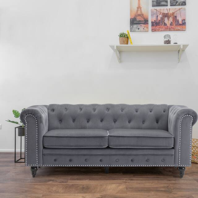 Morden Fort Tufted Upholstered Chesterfield Velvet Rolled Arm Loveseat