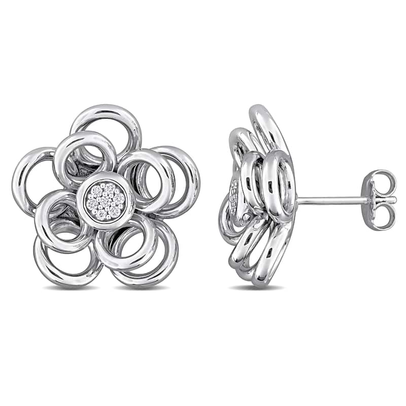 Miadora 1/10ct TW Diamond Flower Earrings in Sterling Silver