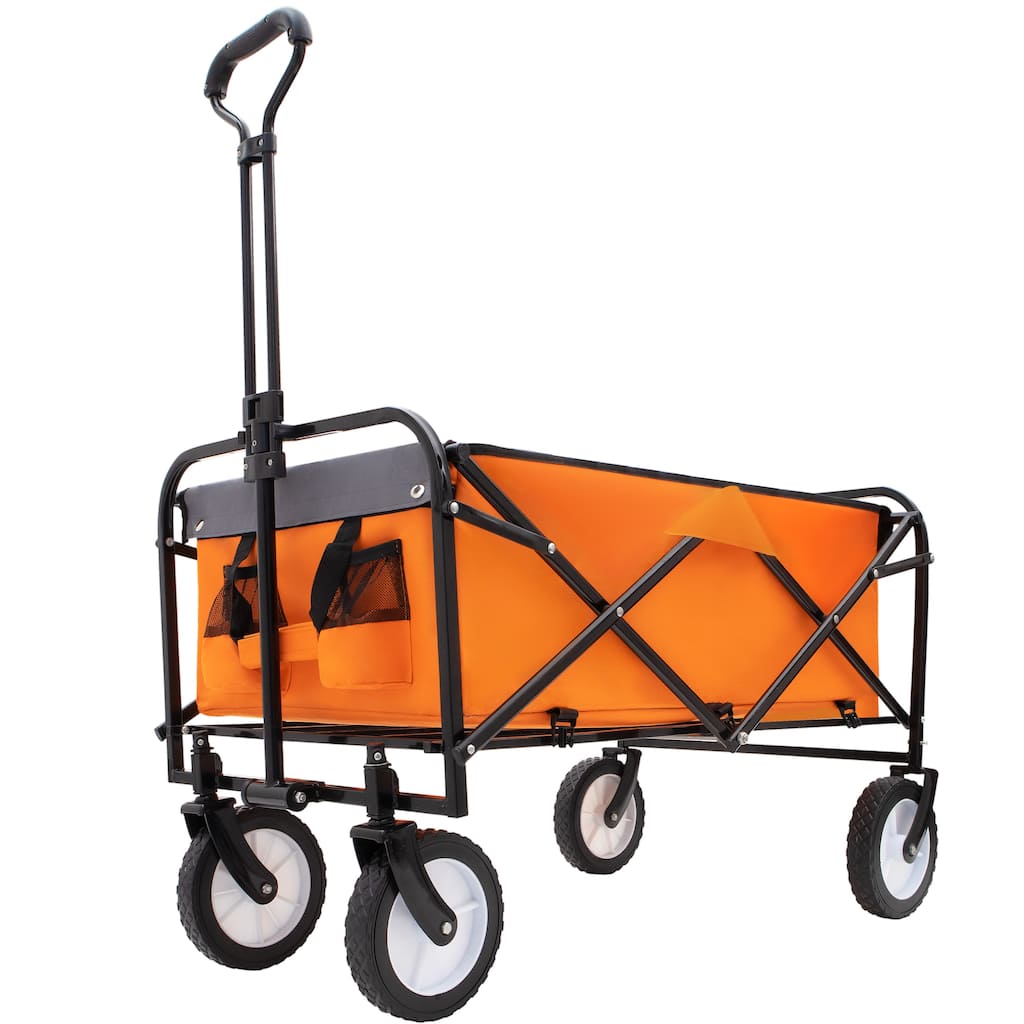 Heavy-Duty All-Terrain Folding Wagon - 360lb Capacity with Storage Straps, Orange
