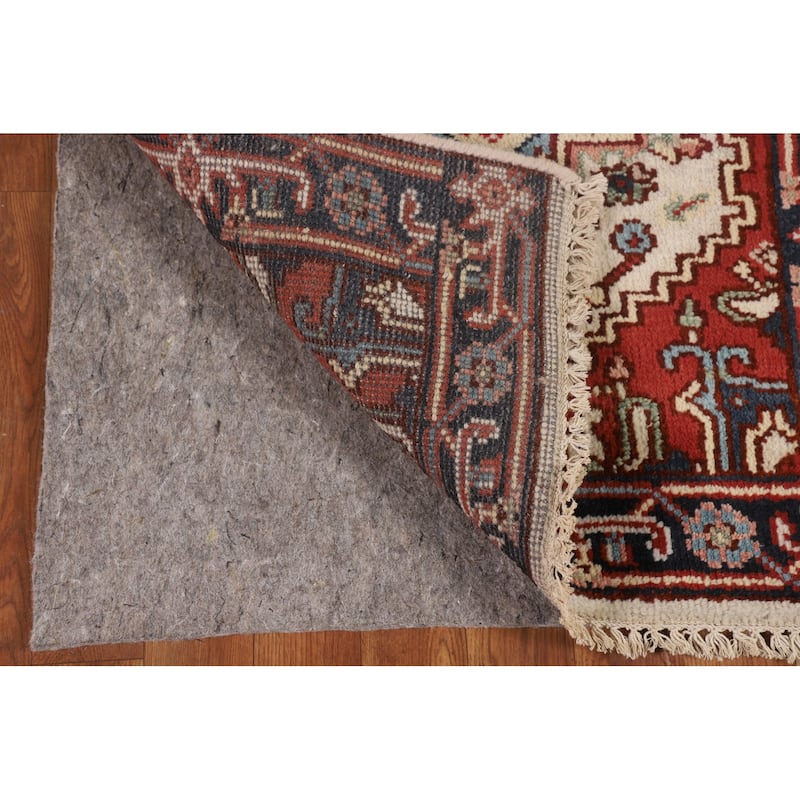 Ivory Geometric Heriz Serapi Runner Rug Hand-Knotted Wool Carpet - 2'6"x 7'10"