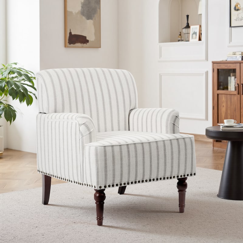 Linen Accent Chairs Nailhead Trim Armchairs with Wooden Legs