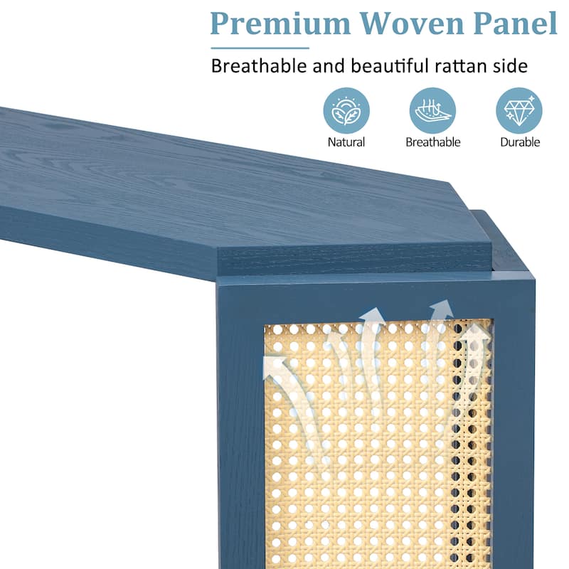 Arrow-Shaped Design Narrow Entryway Console Table with Open Shelf, Woven Rattan Accent Table Sofa Table for Living Room Hallway