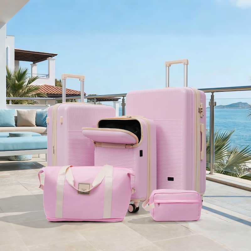 Luggage Sets 5 Piece with Half-opening, Hardside Carry On Suitcase Set with Double Spinner Wheel, with USB Port,TSA Locks