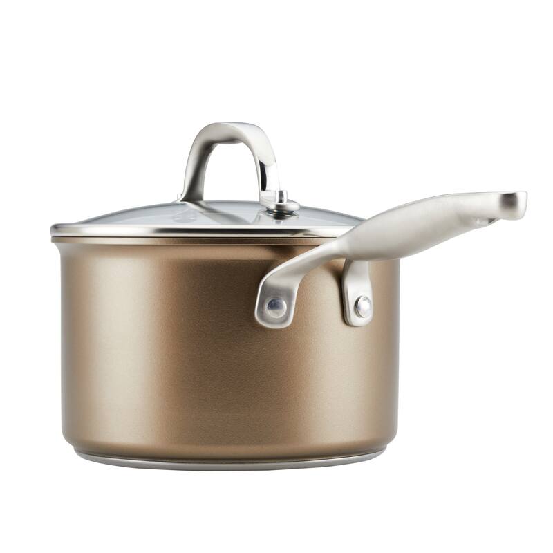 Anolon Ascend Hard Anodized Nonstick Saucepan with Lid, 3Quart, Bronze