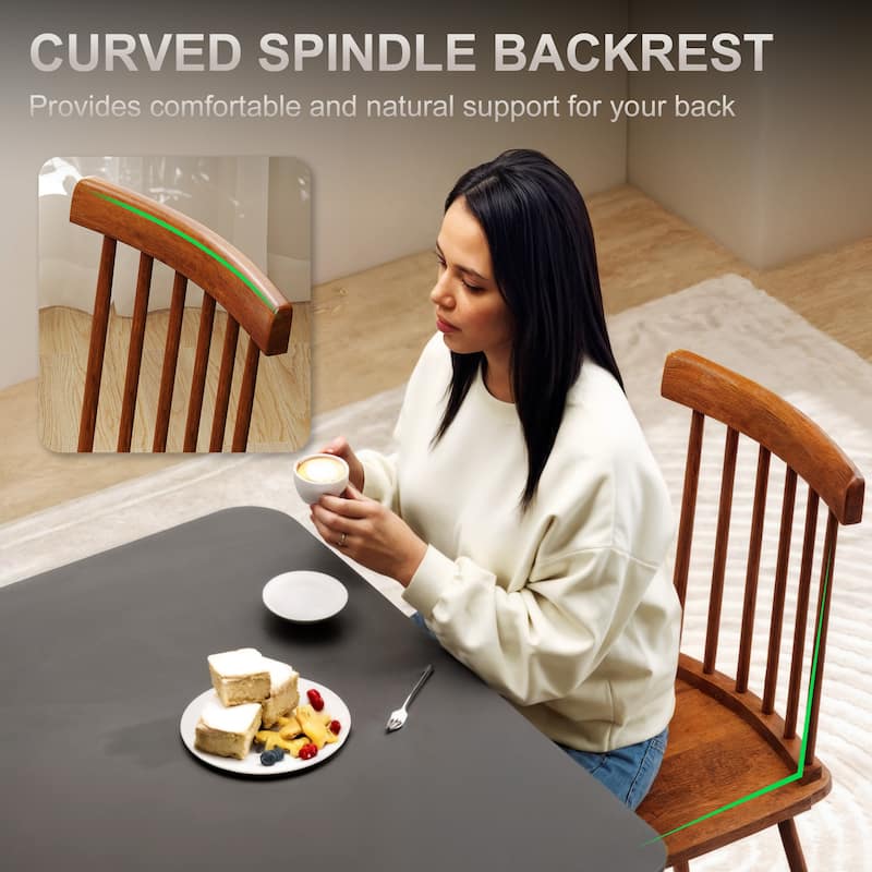 Set of 2 Wooden Dining Chairs with Curved Backrest and Spacious Seat for Kitchen or Dining Room - 17.3" W x 19.1" D x 34.6" H