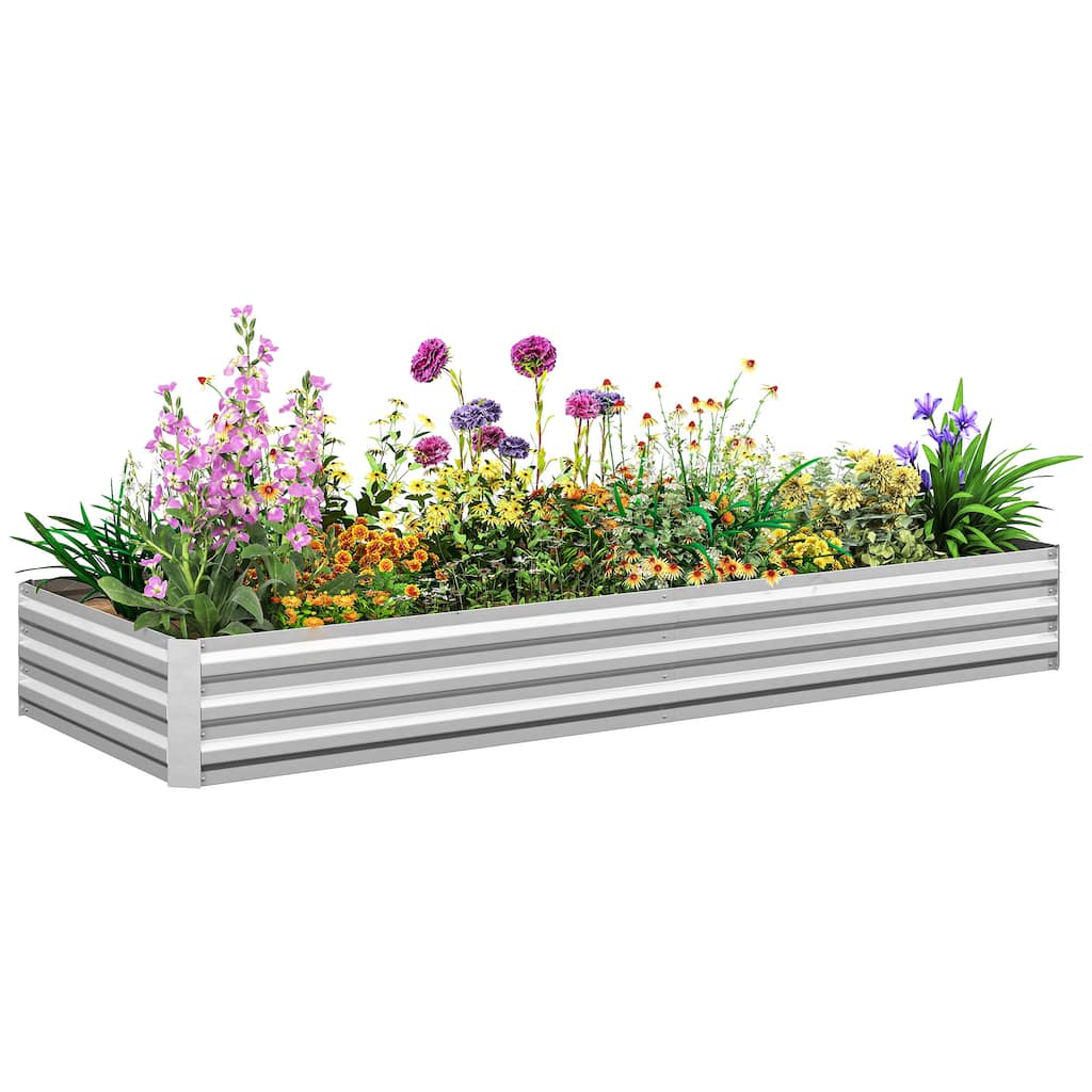 Outsunny Galvanized Raised Garden Bed, 8' x 3' x 1' Metal Planter Box, for Growing Vegetables, Flowers, Herbs, Succulents