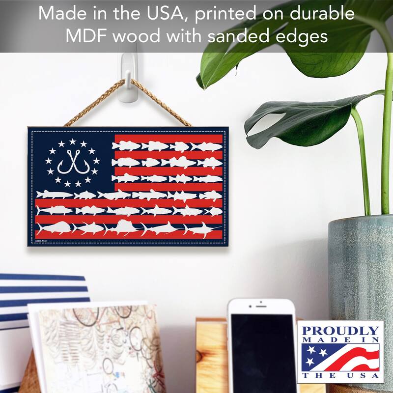 Fish Flag Hanging Wood Sign 9.5" x 5.75" Made in the USA