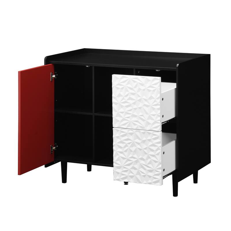 Modern Sideboard Buffet Cabinet with 2 Drawers and 2 Open Storage Compartment