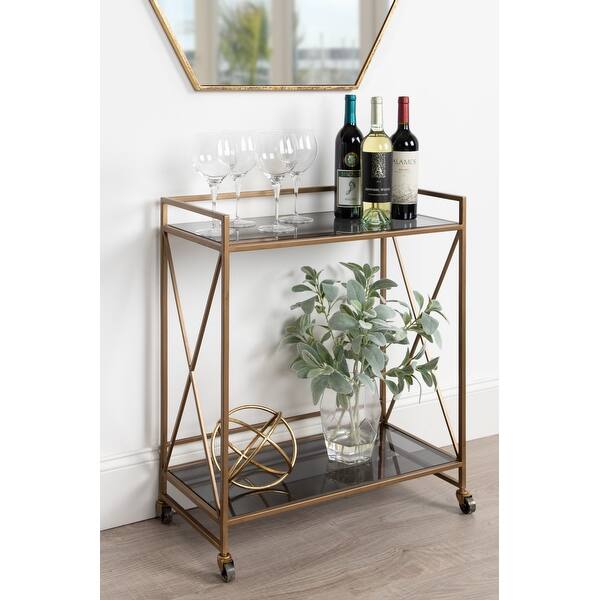 slide 2 of 15, Kate and Laurel Blex 2-Shelf Glass and Metal Rolling Bar Cart