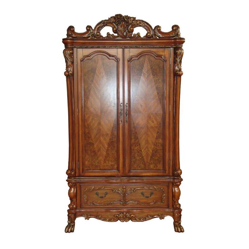 2 Doors and 1 Drawer Wood Armoire in Cherry Oak Finish - Cherry Oak