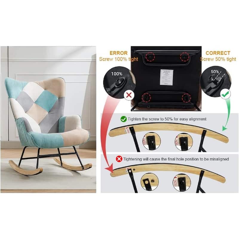 Rocking Chair Upholstered Glider Rocker Rocking Accent Chair Padded Seat with High Backrest Armchair